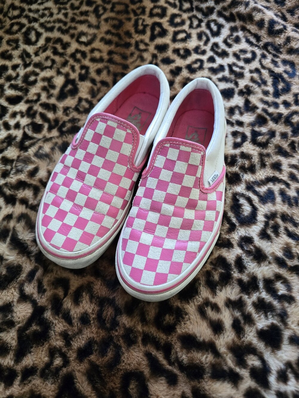 Vans Pink Checkerboard Slip On Shoes Women Size 8